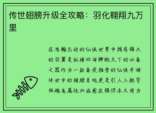 传世翅膀升级全攻略：羽化翱翔九万里