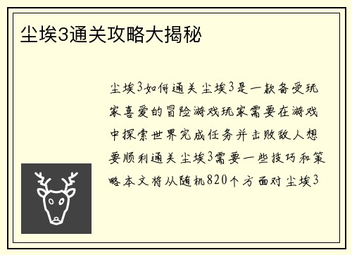 尘埃3通关攻略大揭秘